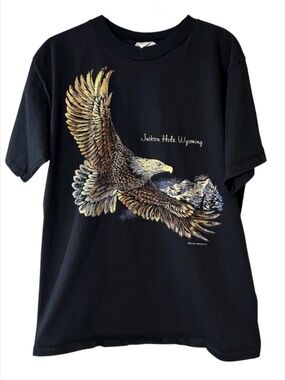 VINTAGE | Jackson Hole, Wyoming Gold Accent Eagle Tee - Black - XL